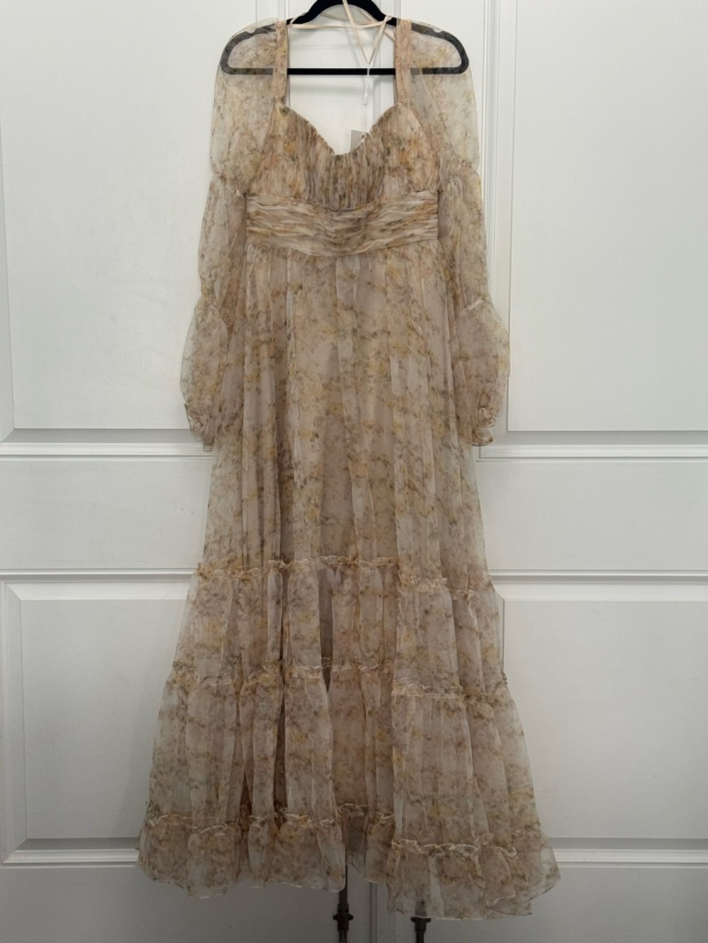 Mac Duggal NWT Floral Maxi Dress with Sheer Sleeves